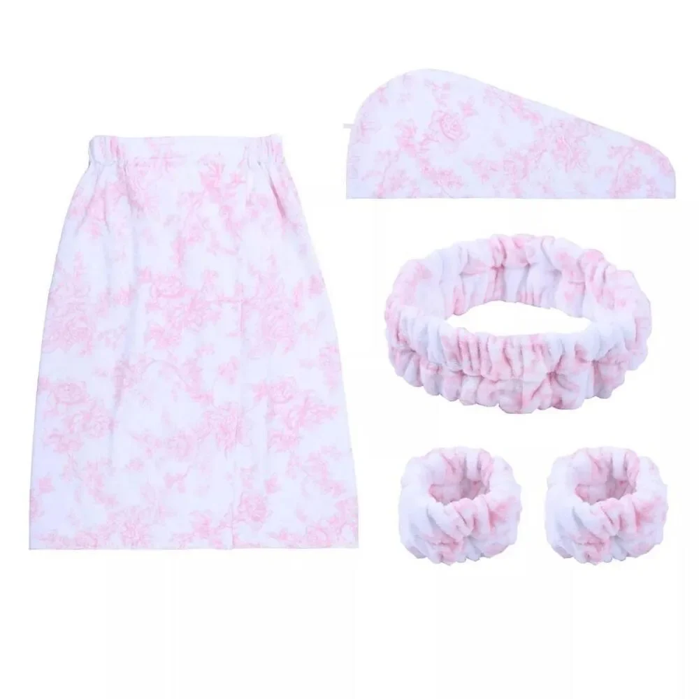 NWT The Big One® 5-Piece Solid Texture Bath Wrap Set - PINK WHITE FLORAL